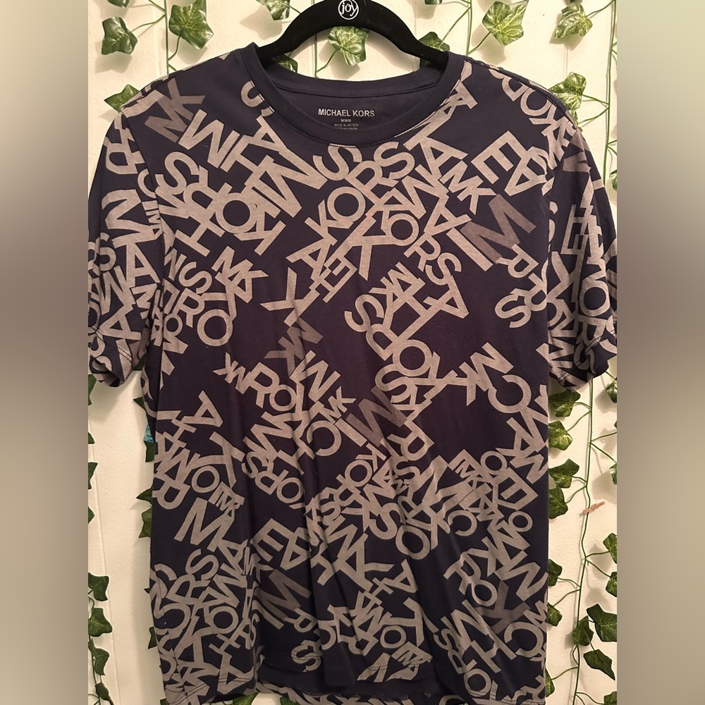 Michael Kors Mens Navy MK Logo Print T-shirt - Picture 1 of 3